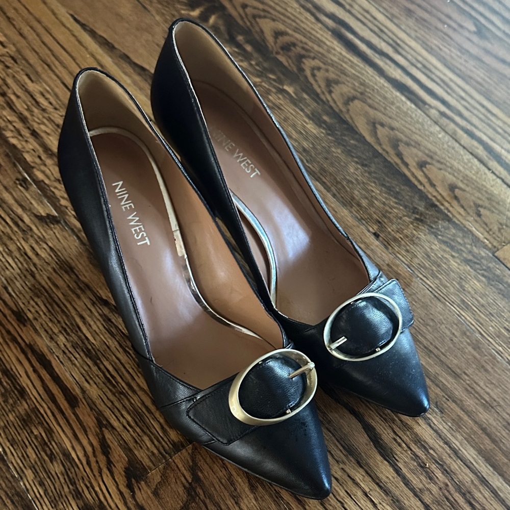 Brand New Nine West Black Heels with Gold Accent